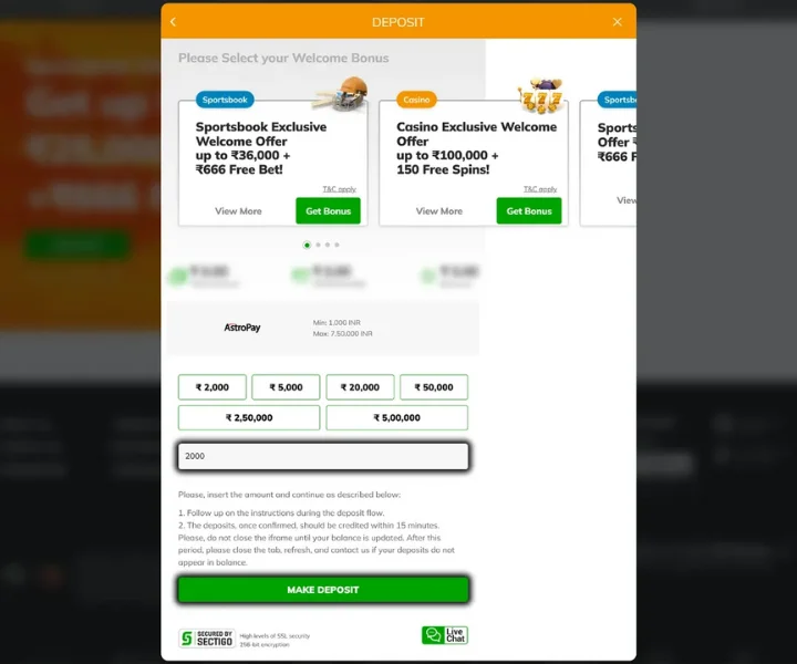 online betting games Step 2 Make a Deposit